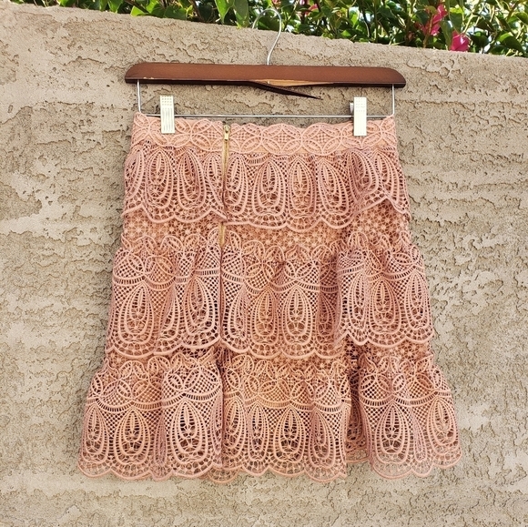 Self-Portrait Tiered Lace Scalloped Pink Mini Skirt‎ - Picture 3 of 5
